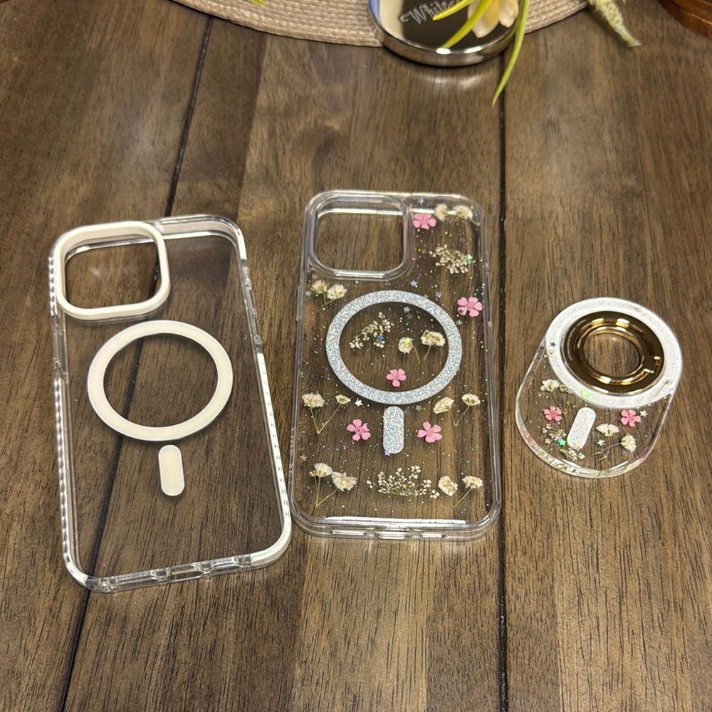 Floral & Clear Phone Case with Ring Holder